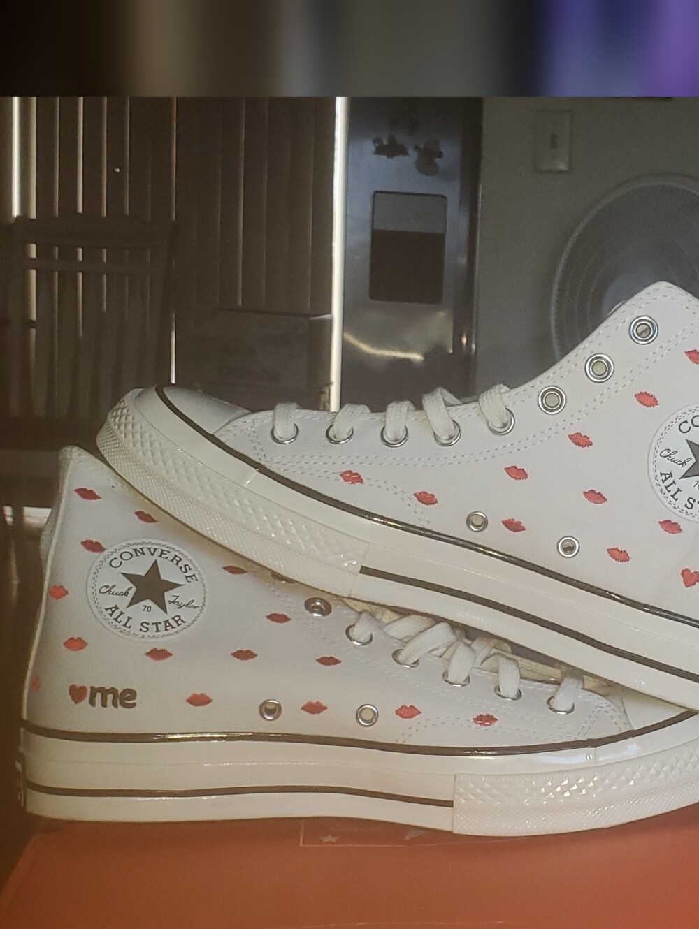 Converse High Top Sneakers in White with Pink Kiss Print